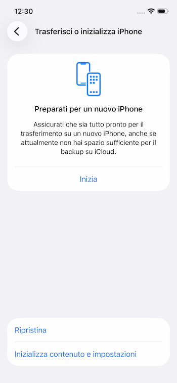 Trasferisci o inizializza iPhone